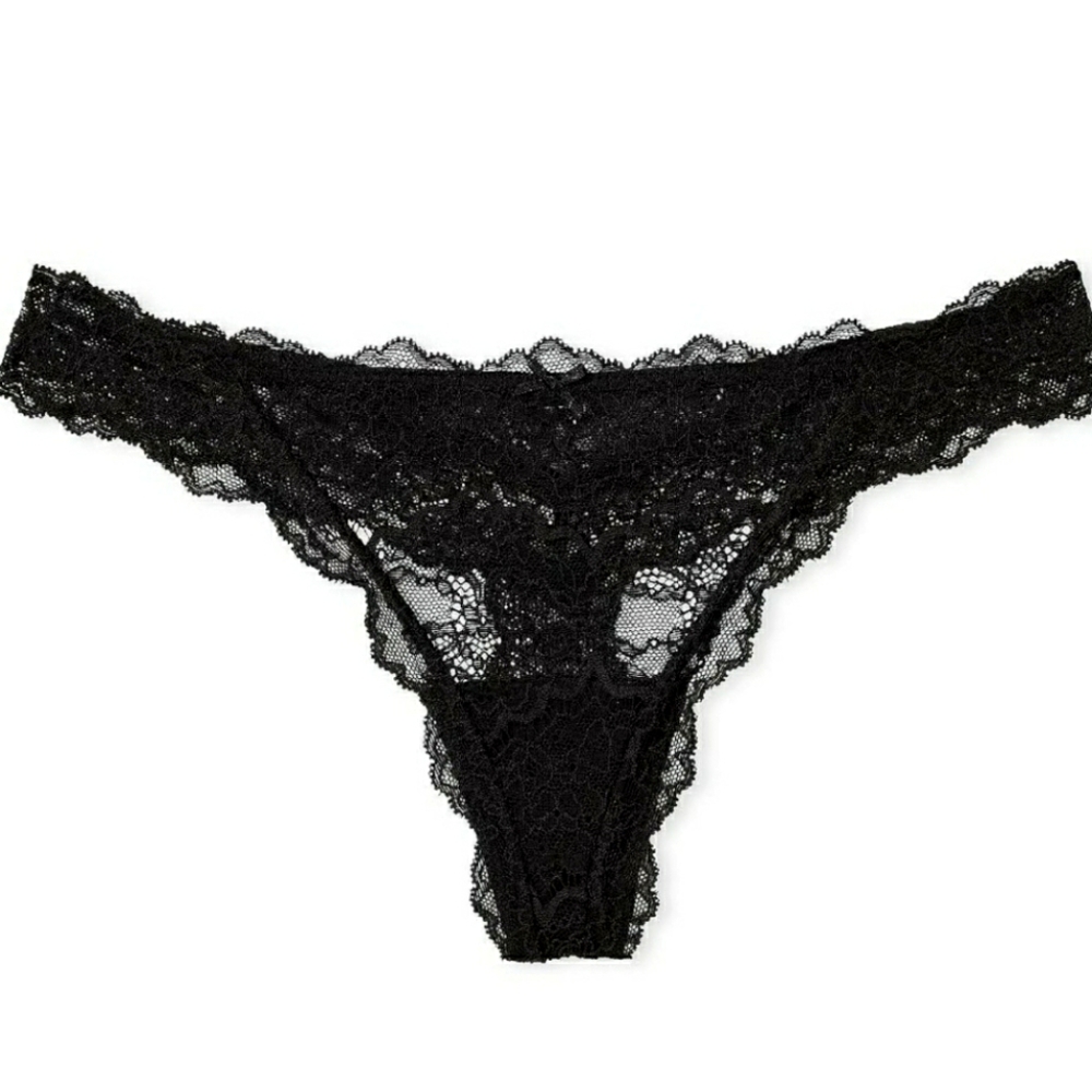 Victoria's Secret Dream Angels Thong Black Lace Size Large NWOT